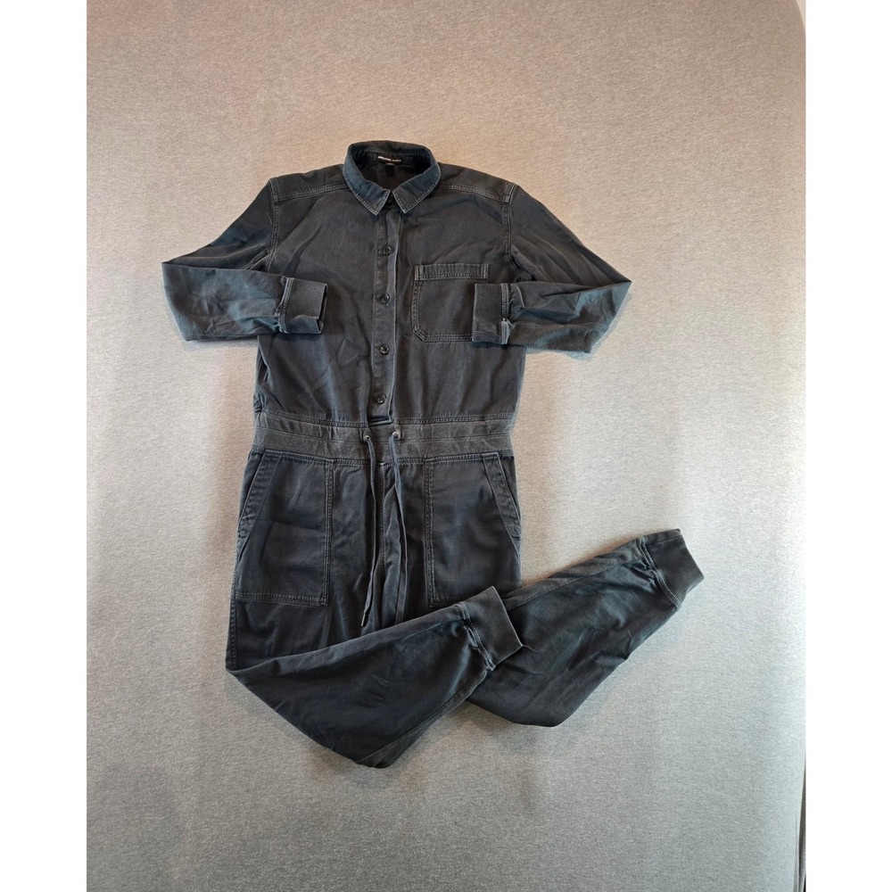James Perse Mixed Media Jumpsuit Womens 2 Black Utility Long Sleeve Stretch